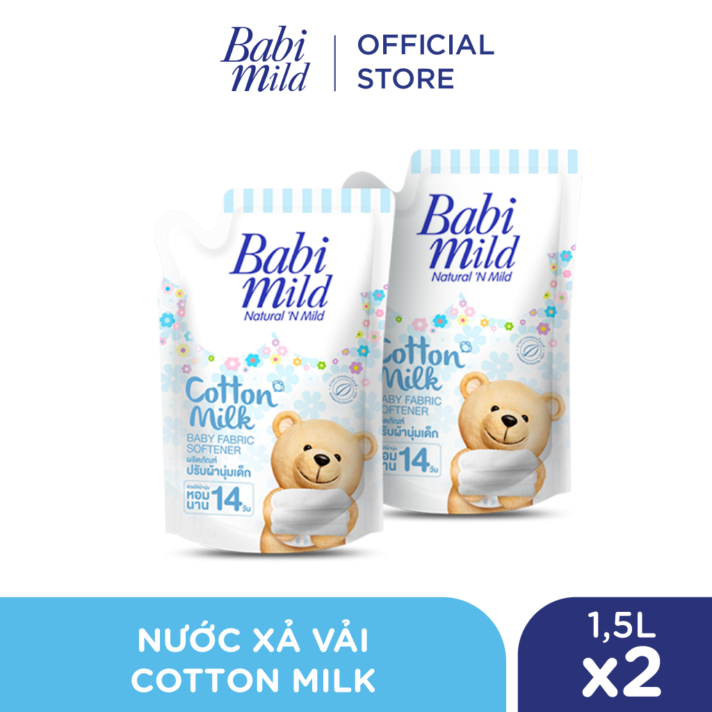 Combo 2 Túi Nước Xả Cho Bé Babi Mild Cotton Milk 1.5L