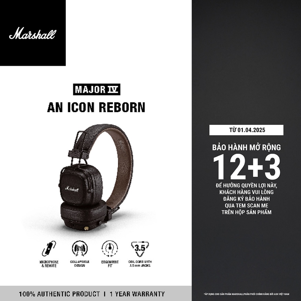 Tai Nghe Marshall Bluetooth MAJOR IV - Pin đến 80 giờ - Bảo Hành Chính Hãng1 Năm 1 Đổi 1
