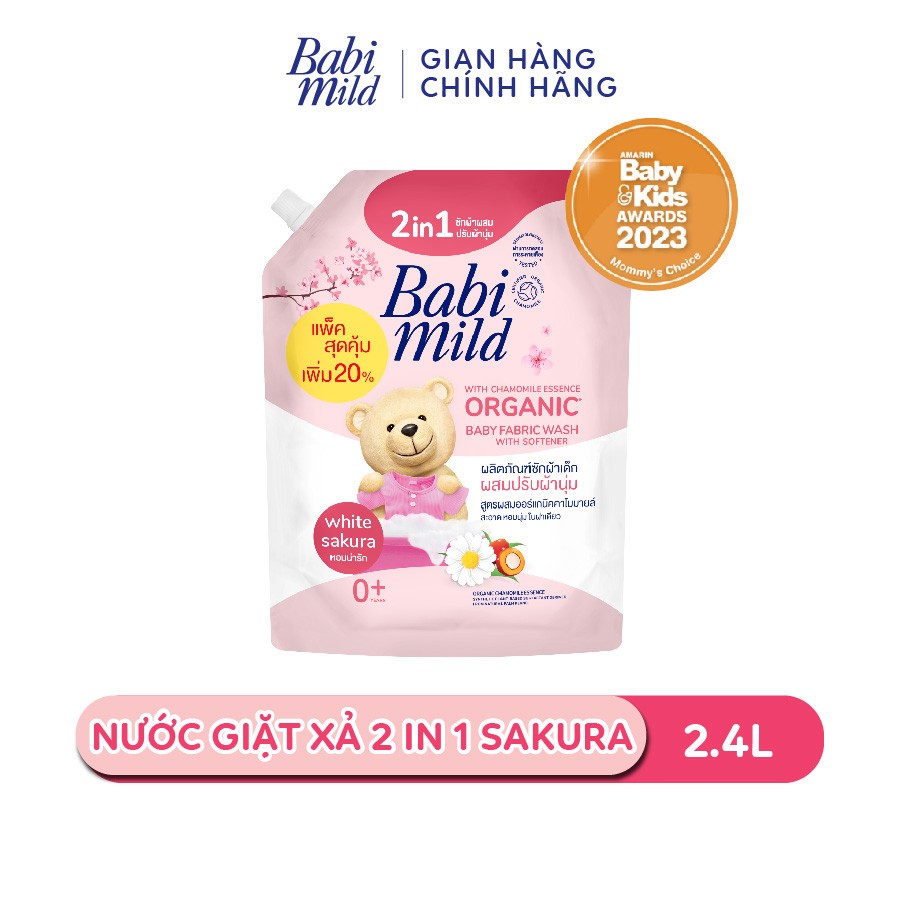 Combo Nước Giặt Xả Cho Bé Sakura 2.4L + Sữa Tắm Gội Trẻ Em 800ml - Babi Mild