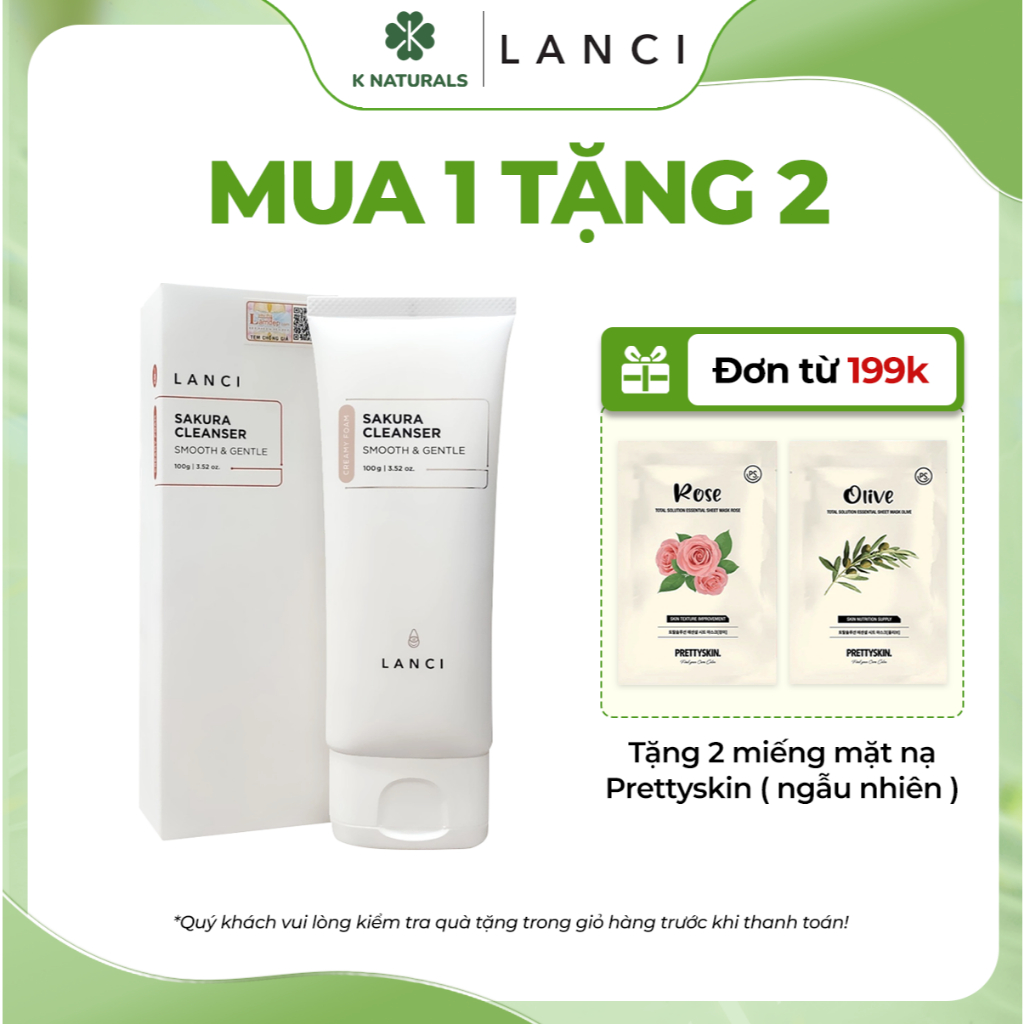Ảnh Sữa rửa mặt dưỡng da Lanci Sakura Cleanser hỗ trợ cấp ẩm làm trắng da mặt 100g K Naturals 1
