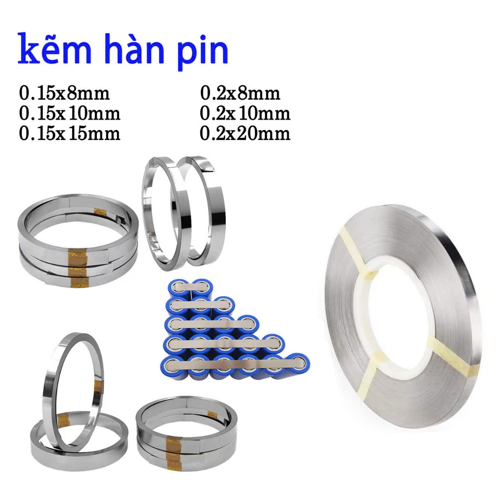 Kẽm hàn đơn 0,15mm, 0,2mm cell pin 18650, 21700, 26650, 26700, 32650 ...