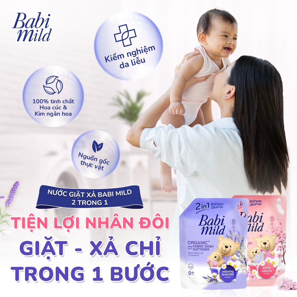 Nước Giặt Xả Dịu Nhẹ Cho Bé 2in1 Babi Mild 2400ml/túi