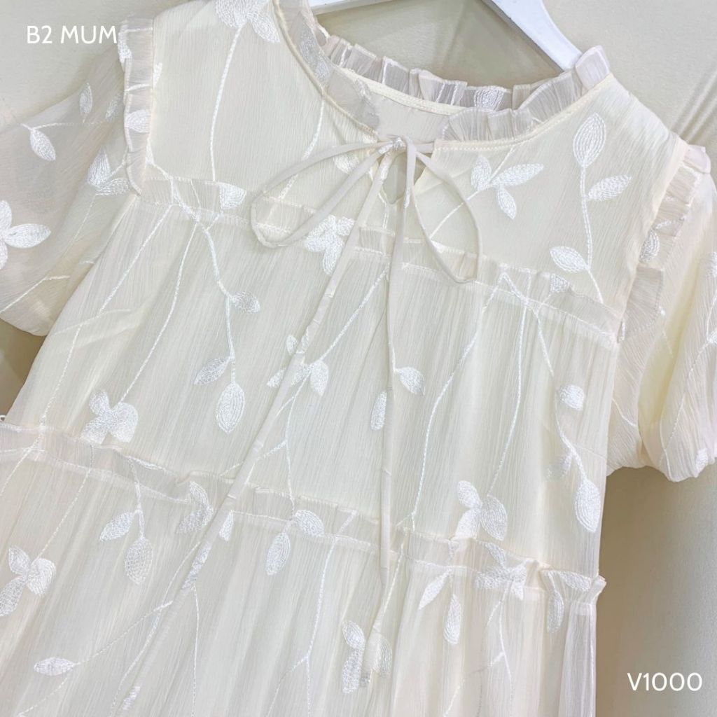 Váy bầu thiết kế dáng suông chất liệu voan tơ thêu mềm mặc thoải mái V1000 B2 MUM