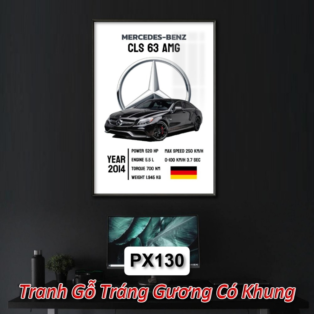 Tranh Gỗ Tráng Gương Siêu Xe BMW, Honda, Porsche,... Khung Composite Decor Treo Tường