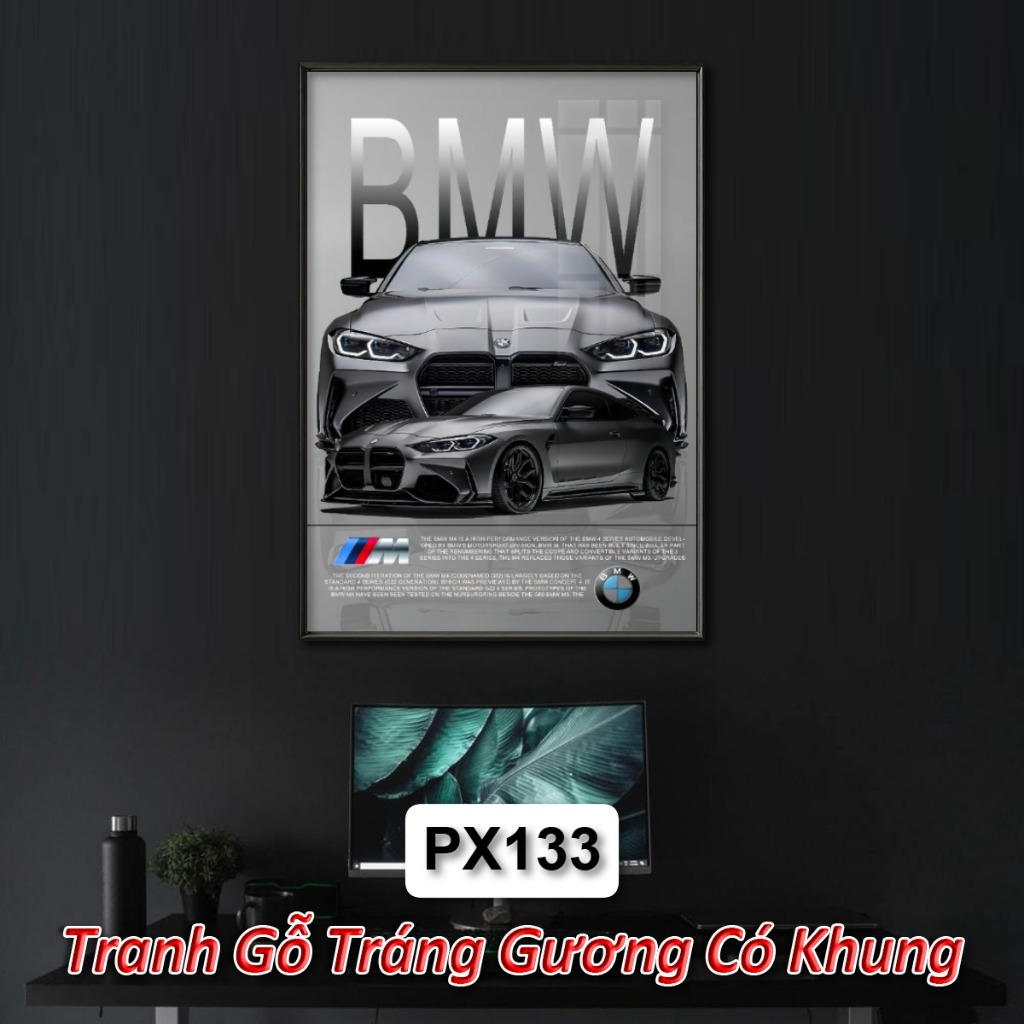 Tranh Gỗ Tráng Gương Siêu Xe BMW, Honda, Porsche,... Khung Composite Decor Treo Tường