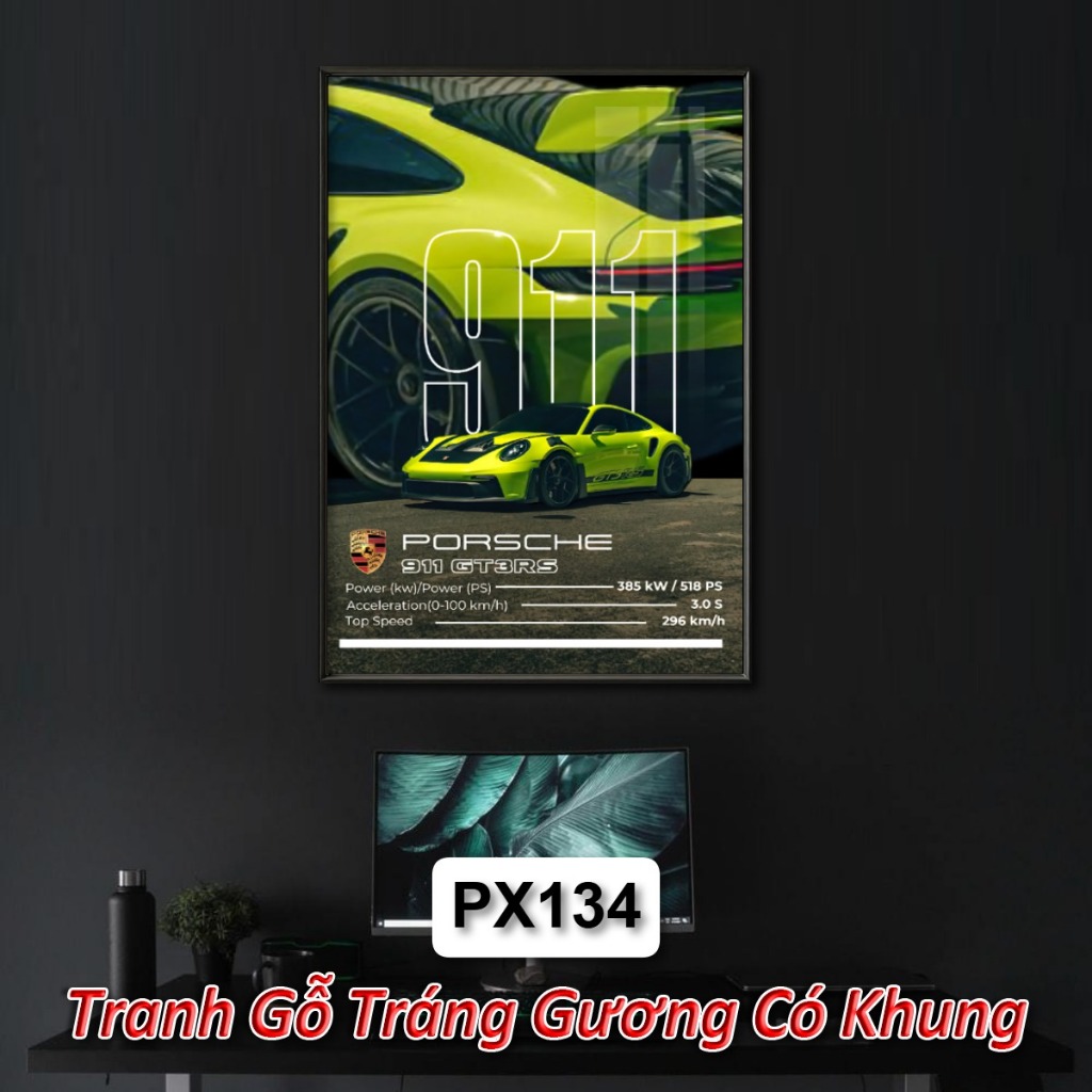 Tranh Gỗ Tráng Gương Siêu Xe BMW, Honda, Porsche,... Khung Composite Decor Treo Tường