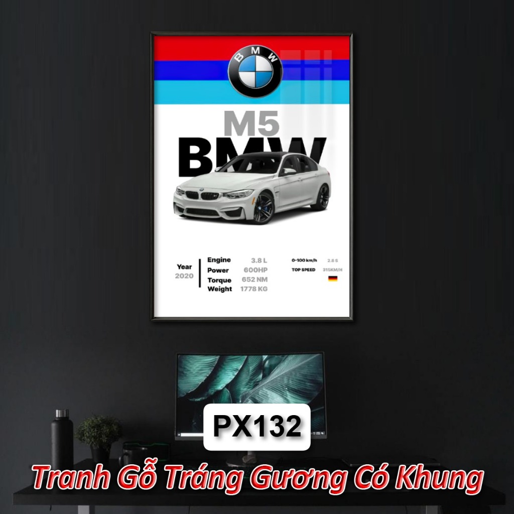 Tranh Gỗ Tráng Gương Siêu Xe BMW, Honda, Porsche,... Khung Composite Decor Treo Tường
