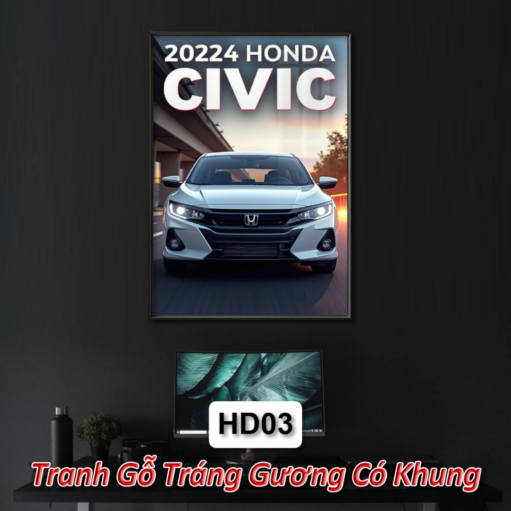 Tranh Gỗ Tráng Gương Siêu Xe BMW, Honda, Porsche,... Khung Composite Decor Treo Tường