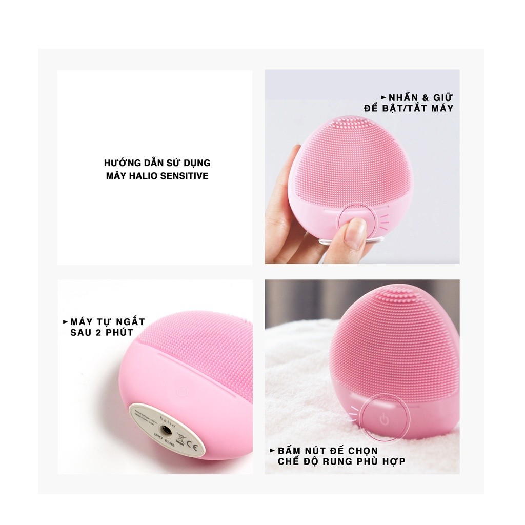 Máy rửa mặt Halio Sensitive Facial Cleansing & Massaging Device - Bảo hành chính hãng 24 tháng