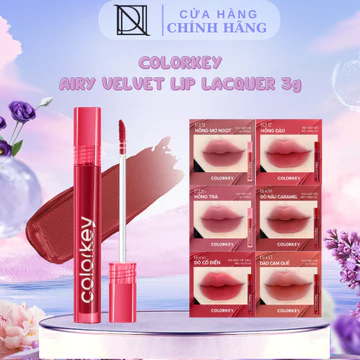 Son Velvet Chất Son Kem Nhung, Mịn Lì, Mềm Mượt Trên Môi Colorkey Airy Velvet Lip Lacquer 3g