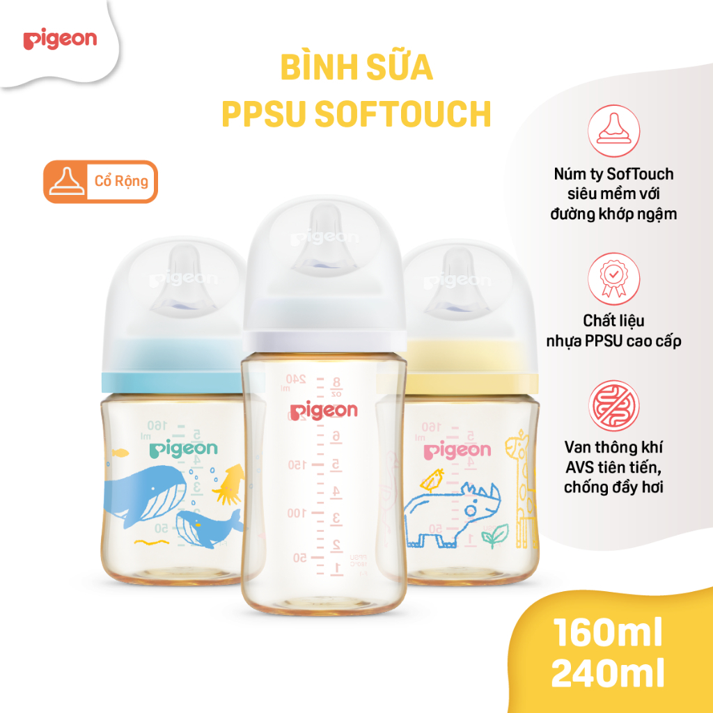 Ảnh Bình Sữa Pigeon PPSU Softouch Baby-Friendly World 160ml/240ml - Nhiều Hoạ Tiết 2