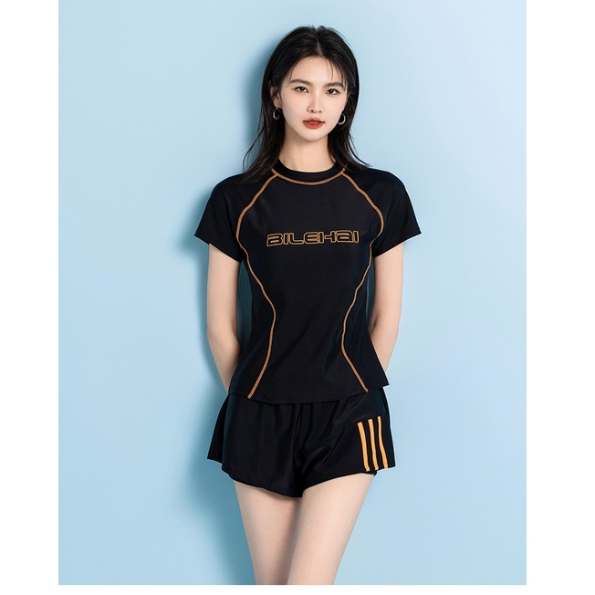 Ảnh Bikini đi biển nữ LUHAZO du lịch kín đáo đùi 2023 ngắn Tay đi biển Hàn Quốc 2 mảnh  kiểu Quảng Châu Đẹp Co Giãn 6830 3