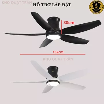 Quạt trần dành cho trần thấp, Quạt trần thạch cao la phong có chế độ đảo ngược chiều và điều khiển từ xa thông minh