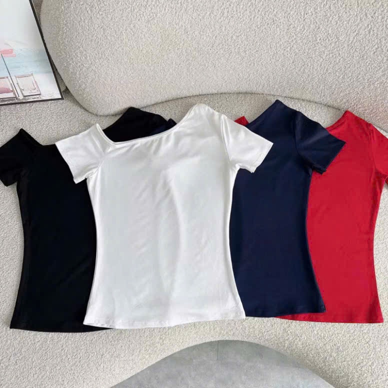 Áo Trễ Vai Ngắn Tay  Chất Thun Dày Dặn Thiết Kế Lệch Vai Ôm Sát Body Sexy Phong Cách Hàn Quốc | BigBuy360 - bigbuy360.vn