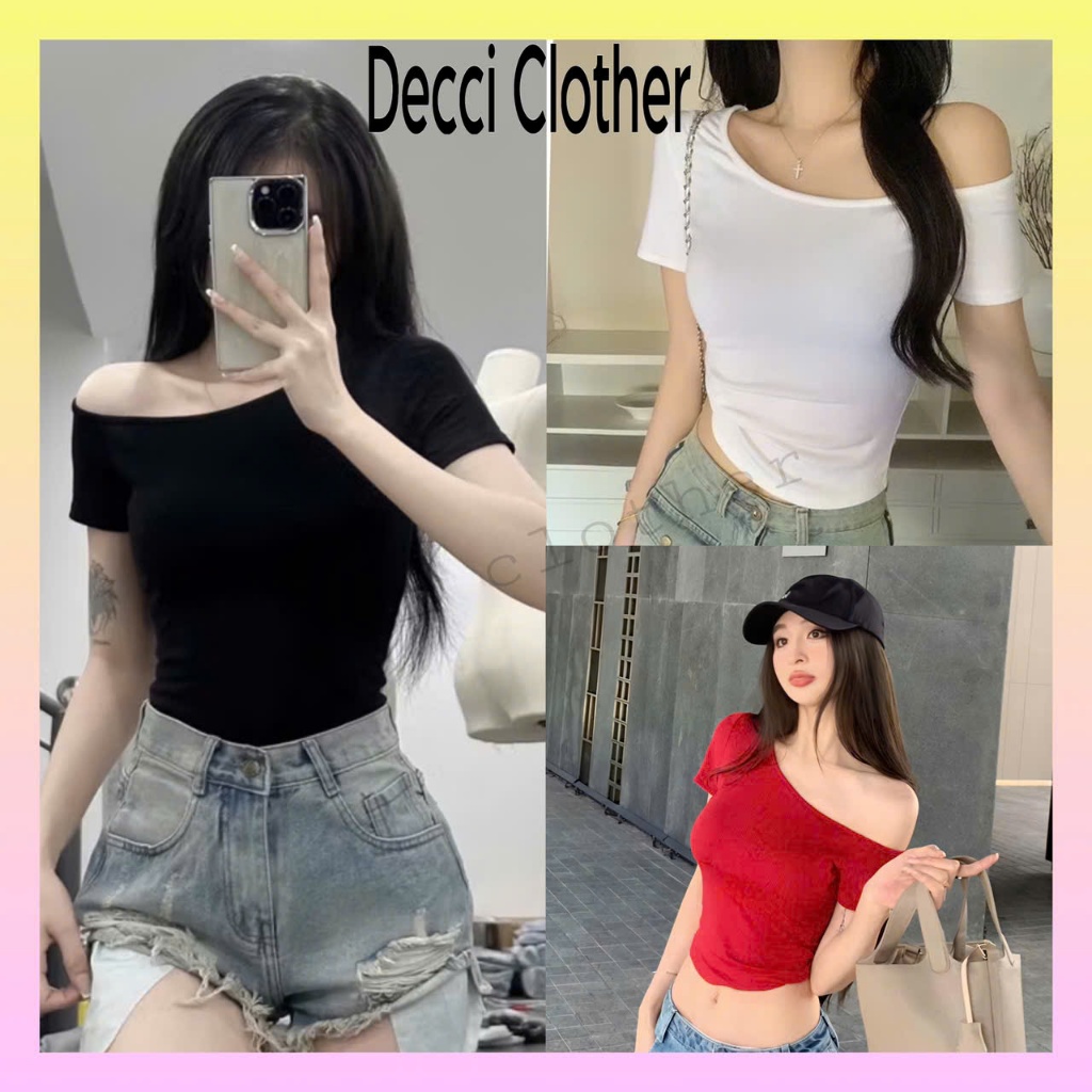 Áo Trễ Vai Ngắn Tay  Chất Thun Dày Dặn Thiết Kế Lệch Vai Ôm Sát Body Sexy Phong Cách Hàn Quốc | BigBuy360 - bigbuy360.vn