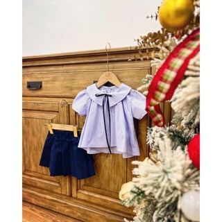 [B&G] Sét áo sơ mi kèm chân váy đen xếp ly cho bé gái size nhí từ 6-23kg