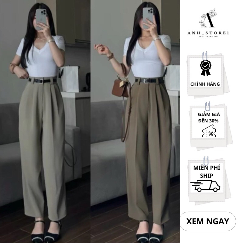 Quần Baggy Công Sở Nữ Lưng Cao (Chất Gold Nhật) Mềm Mịn Dáng Thụng Dài 92-93cm