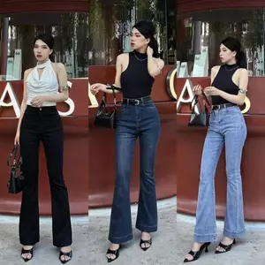 YURI JEANS - (EO BÉ) Quần Jeans ống Loe Mẫu Trơn Co Giãn Lai Cuốn Tôn Dáng Nữ Pants Women Ong