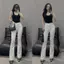 YURI JEANS - (EO BÉ) Quần Jeans ống Loe Mẫu Trơn Co Giãn Lai Cuốn Tôn Dáng Nữ Pants Women Ong