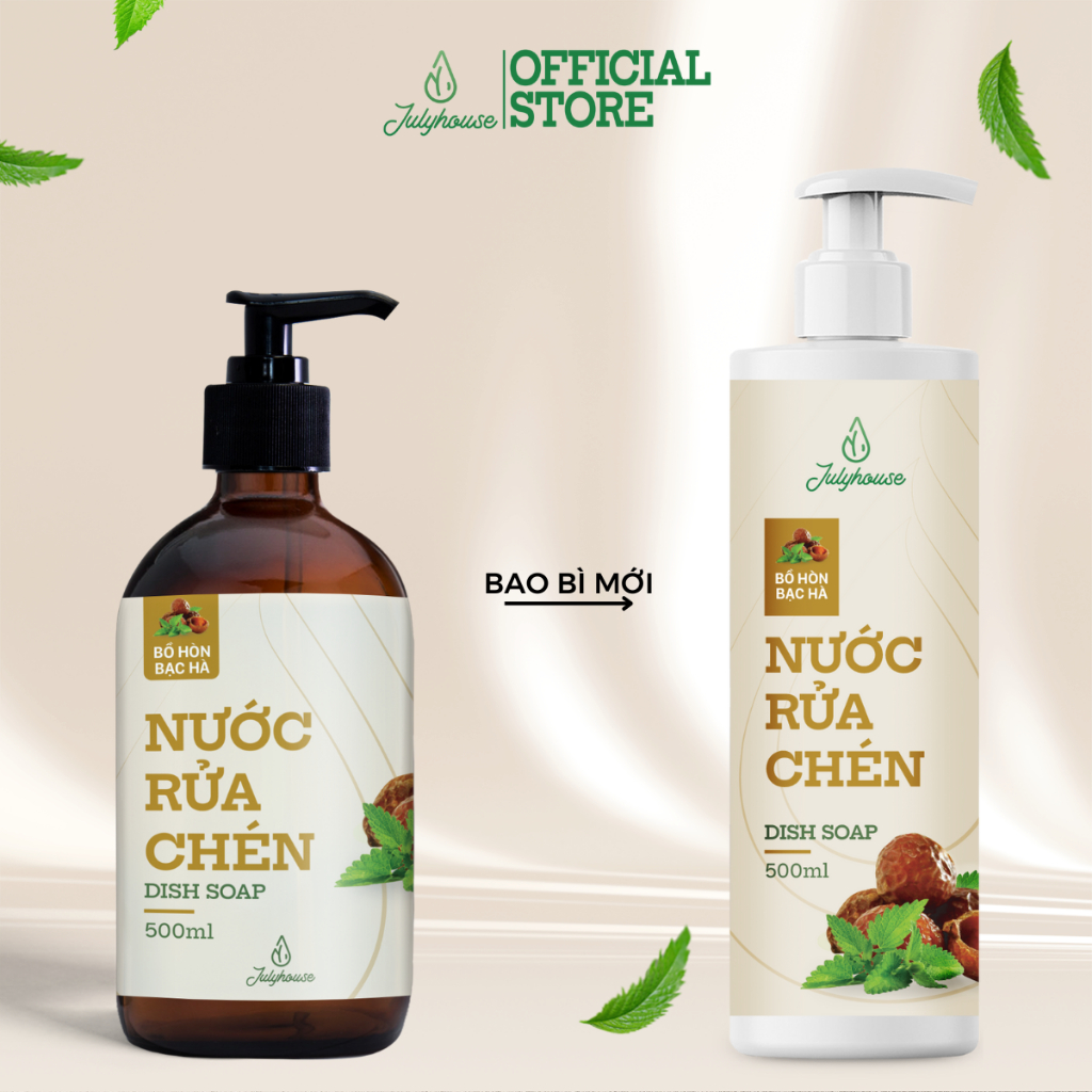 Ảnh Nước rửa chén Julyhouse 500ml hữu cơ chiết xuất từ Bồ Hòn và tinh dầu Bạc hà khử mùi, an toàn lành tính 4