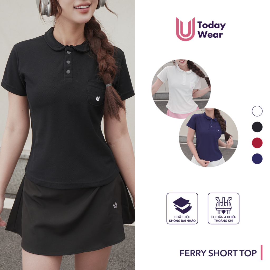 Ảnh Áo thun polo thể thao nữ cổ lá sen Ferry Short Top cộc tay chất cotton cá sấu chơi tennis cầu lông Today U Wear 1