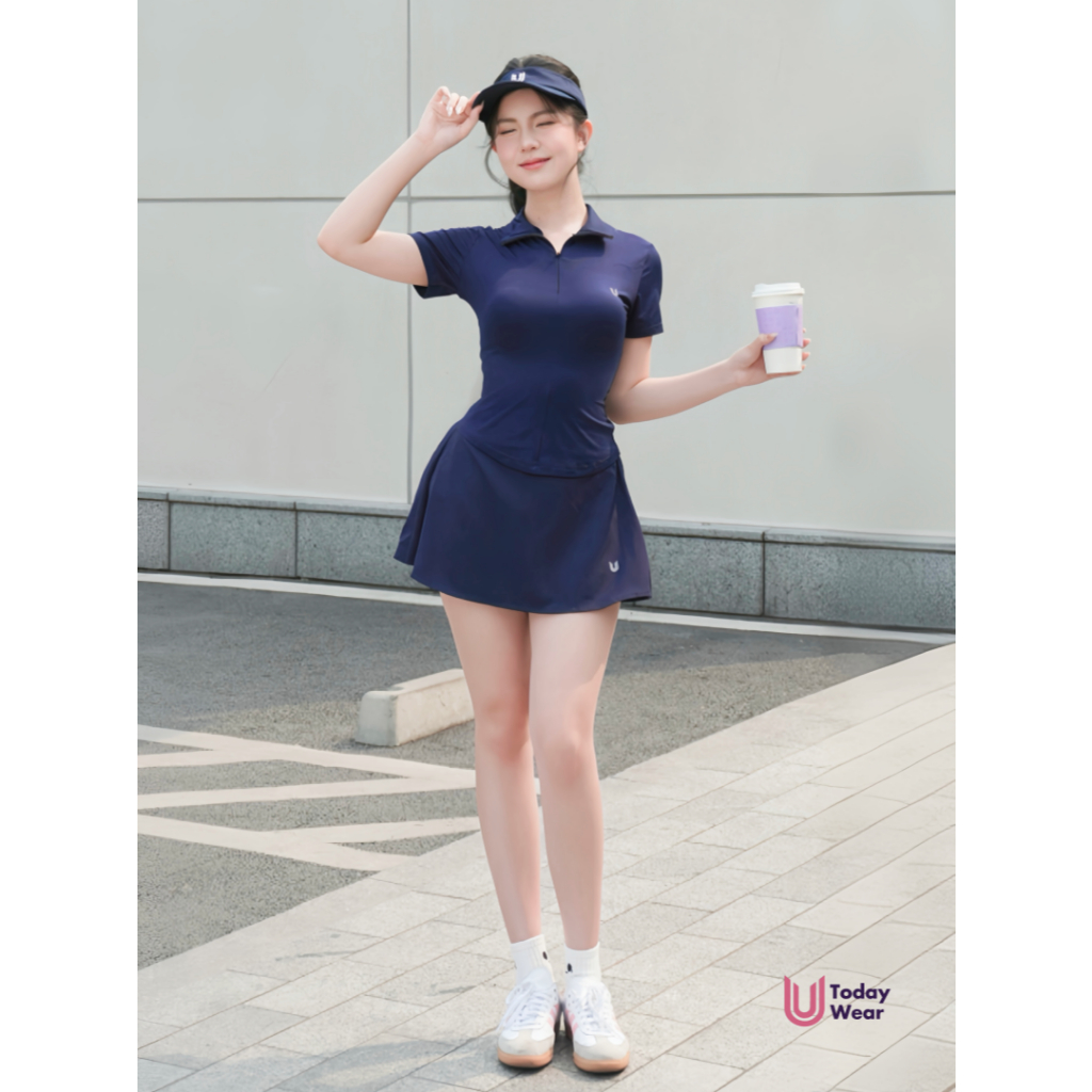 Ảnh Set bộ đồ thể thao nữ pickcleball tennis áo Lia Top xanh navy mix chân váy Lina Skirt xanh navy Today U Wear thoáng mát 2
