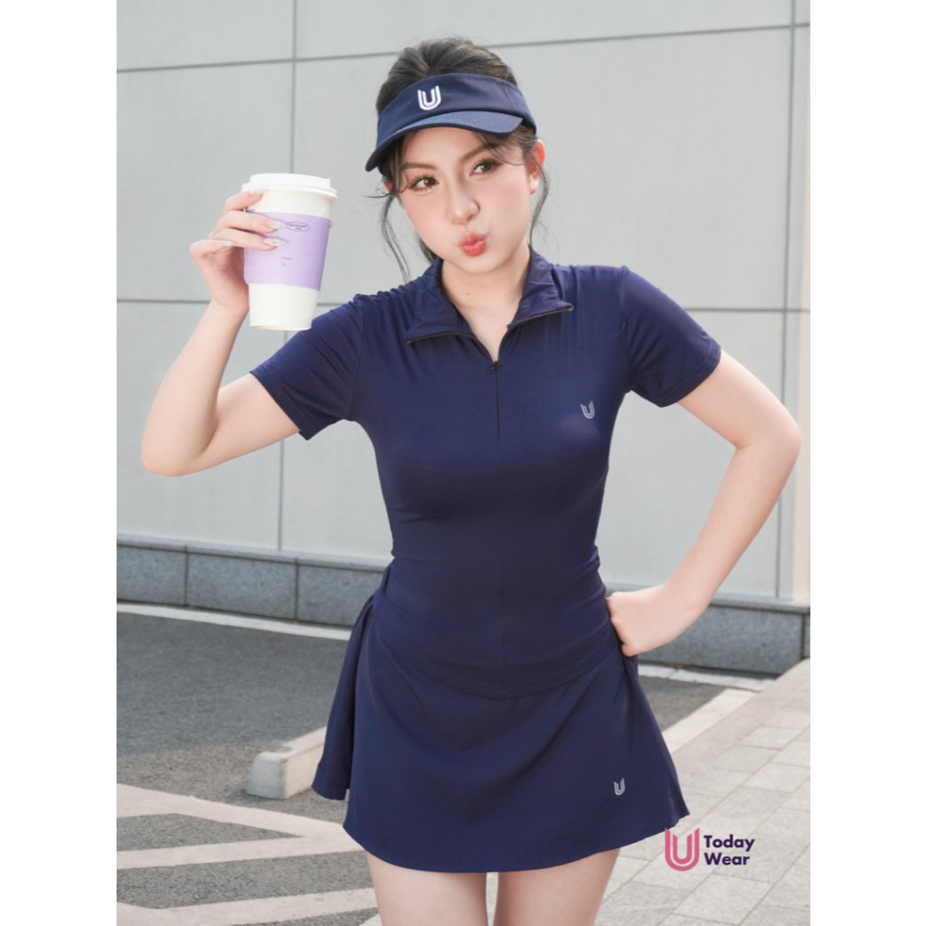 Ảnh Set bộ đồ thể thao nữ pickcleball tennis áo Lia Top xanh navy mix chân váy Lina Skirt xanh navy Today U Wear thoáng mát 3
