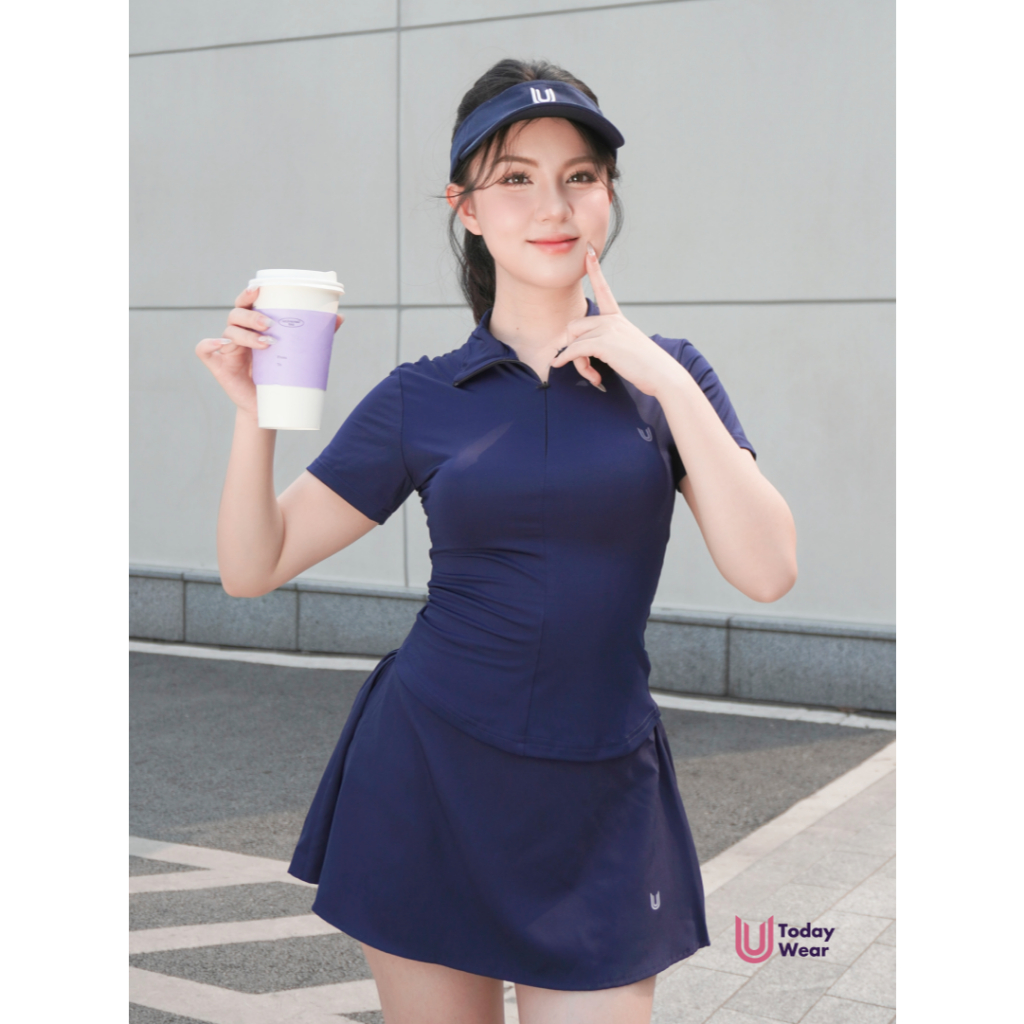 Ảnh Set bộ đồ thể thao nữ pickcleball tennis áo Lia Top xanh navy mix chân váy Lina Skirt xanh navy Today U Wear thoáng mát 4