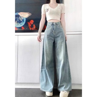 Quần Jean Wash Xanh Đậm Ống 33cm Ống Rộng Tôn Dáng Basic 6222
