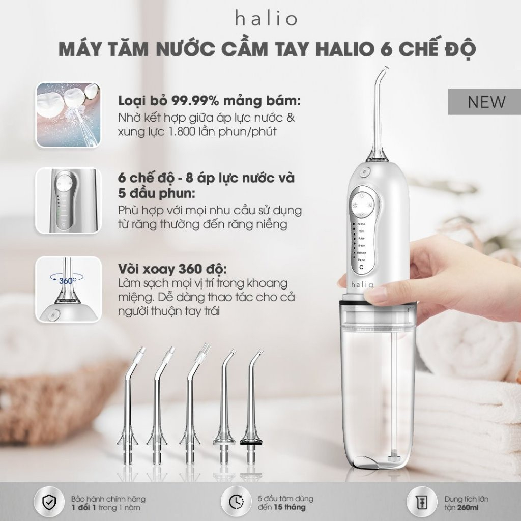 Máy tăm nước cầm tay Halio Professional Cordless Oral Irrigator - Bảo hành chính hãng 24 tháng
