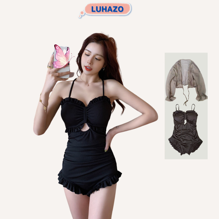 Ảnh Bikini đi biển LUHAZO 1 mảnh kín đáo liền thân cạp cao sexy hở lưng tiểu thư kiểu Hàn Quốc 0392-2195 D5T4 1