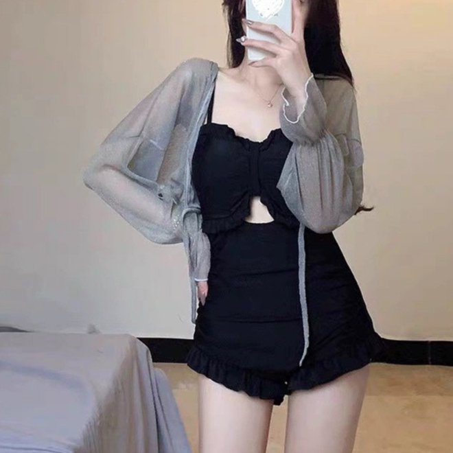 Ảnh Bikini đi biển LUHAZO 1 mảnh kín đáo liền thân cạp cao sexy hở lưng tiểu thư kiểu Hàn Quốc 0392-2195 D5T4 4