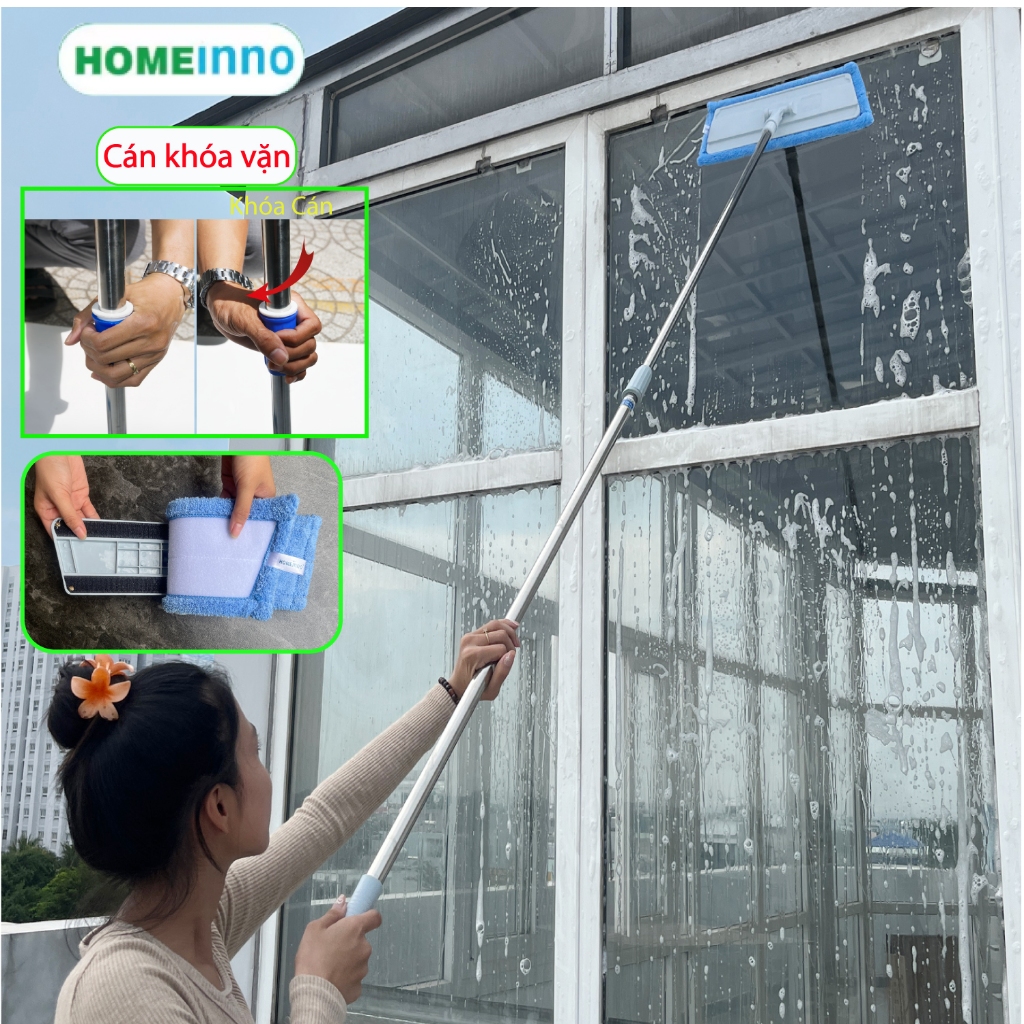 Cây Lau Tường, Lau Trần Nhà, Lau Kính Trên Cao Kiểu Dán Bảng 45cm Homeinno Cán 3 Mét KHÓA VẶN
