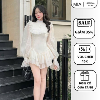 Váy nữ dự tiệc MIA cổ tròn tay bồng tiểu thư đầm thiết kế sang chảnh xếp tầng dáng ngắn V292