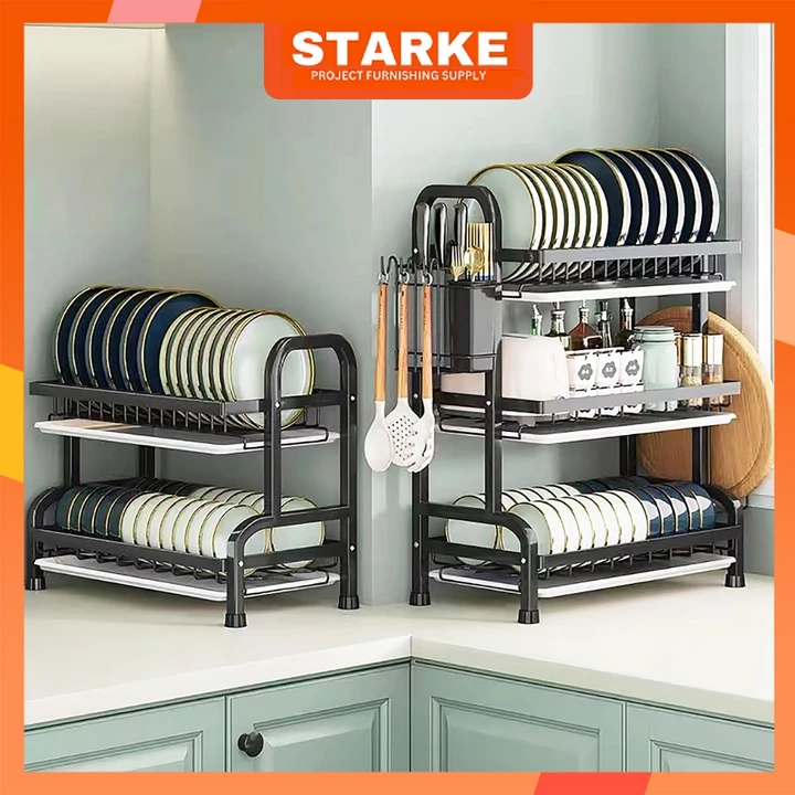 STARKE 2/3 Tầng Kệ Để Chén Đĩa 304 Kệ để bát đĩa, Giá Bát Nhỏ Có Khay Hứng Nước
