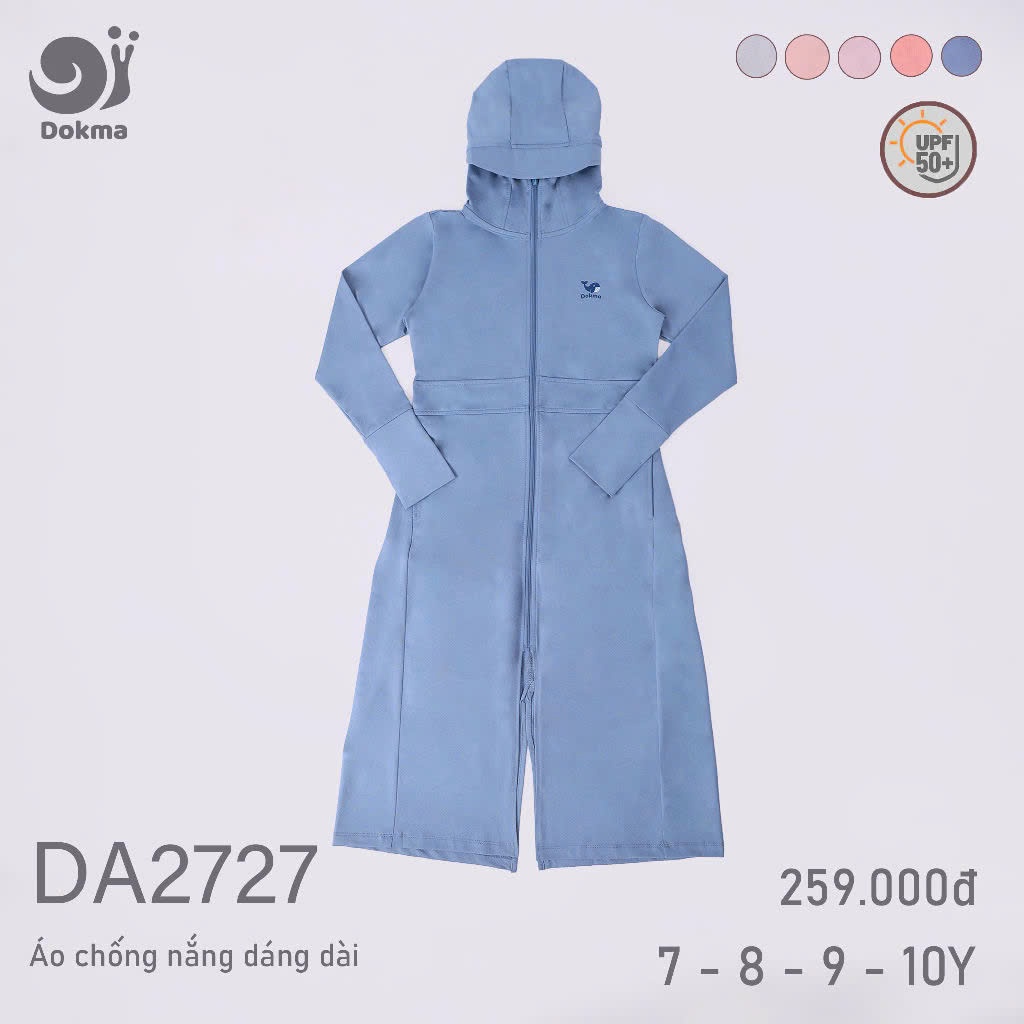 (19-29kg, 7-10Y) Áo Chống Nắng Dáng Dài Xinh Xắn Dokma DA2727