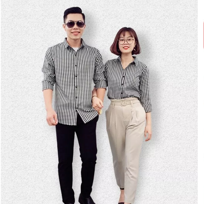 Set Áo Sơ Mi Đôi FigTree Caro Đen Đơn Giản Cho Couple Bên Nhau, Chất Cotton Không Nhăn ( Mã 147C)