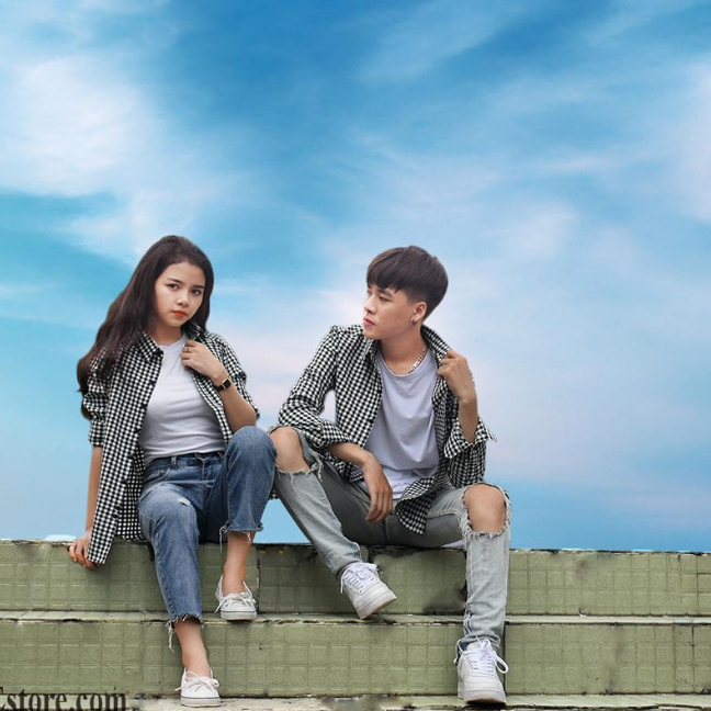 Set Áo Sơ Mi Đôi FigTree Caro Đen Đơn Giản Cho Couple Bên Nhau, Chất Cotton Không Nhăn ( Mã 147C)