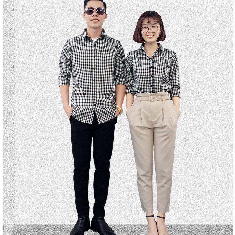 Set Áo Sơ Mi Đôi FigTree Caro Đen Đơn Giản Cho Couple Bên Nhau, Chất Cotton Không Nhăn ( Mã 147C)