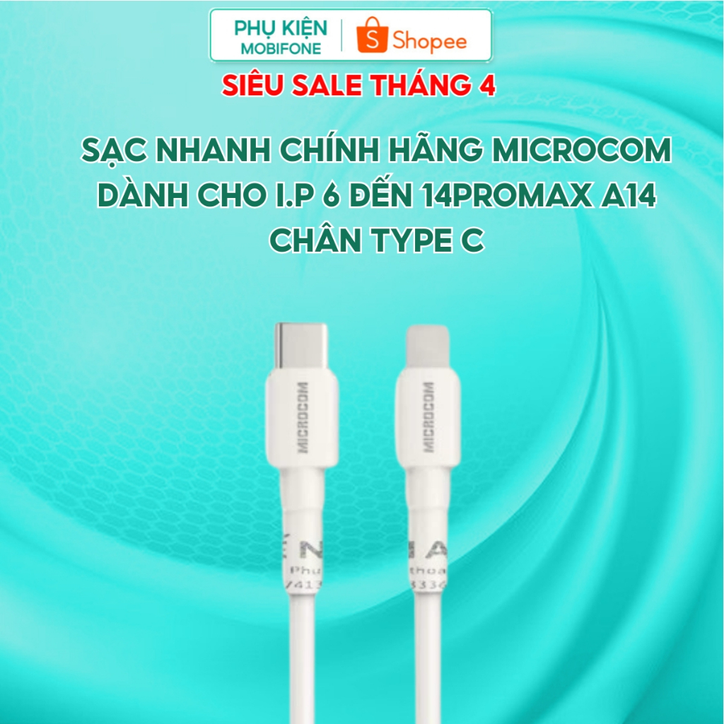 Dây sạc nhanh chính hãng microcom độ bền cao chân typeC dành cho i.p 6 ...