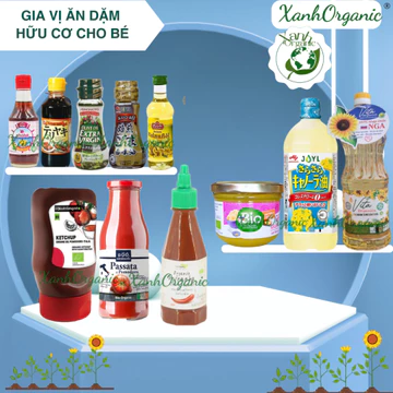 Tổng hợp các loại gia vị cho bé ăn dặm(Dầu gạo,dầu oliu,dầu óc chó,nước tương,sốt,nước mắm,syrup ...)