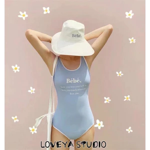 Đồ bơi nữ , bikini liền thân xanh dương in chữ dáng basic (QC có sẵn)