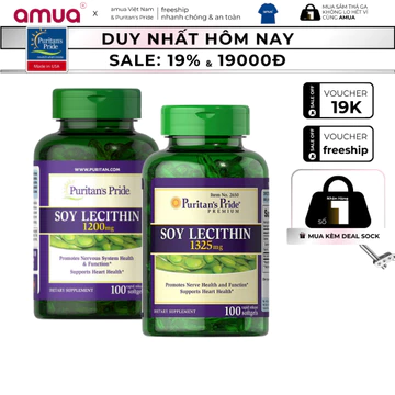 Viên Uống Mầm Đậu Nành Soy Lecithin 1200mg Của Puritan’s Pride Mỹ Hộp 100 Viên - Cân Bằng & Ổn Định Nội Tiết Tố Nữ