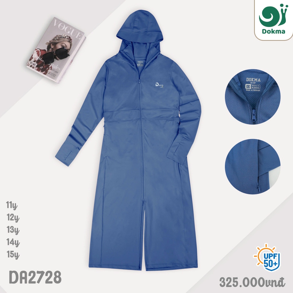 (30-44kg, 11-15Y) Áo Chống Nắng Dokma Dáng Dài Thời Trang Chống Tia UV Siêu Mềm Co Dãn Thoải Mái DA2728