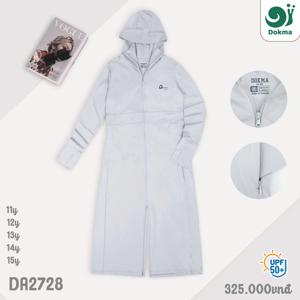 (30-44kg, 11-15Y) Áo Chống Nắng Dokma Dáng Dài Thời Trang Chống Tia UV Siêu Mềm Co Dãn Thoải Mái DA2728