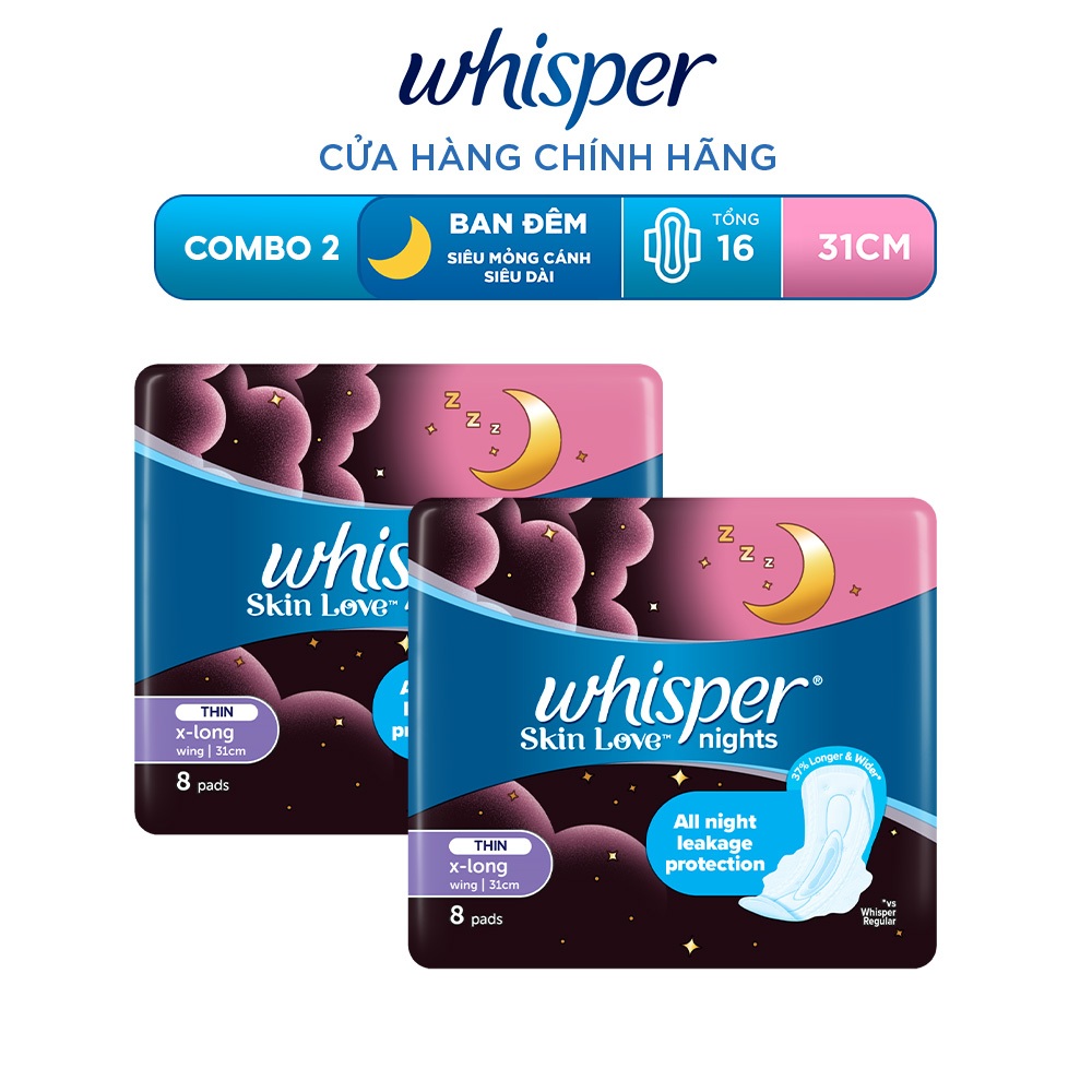 Ảnh -  Combo 2 gói Băng Vệ Sinh WHISPER Skin Love 31CM Dành Cho Ban Đêm Gói 8 Miếng 1
