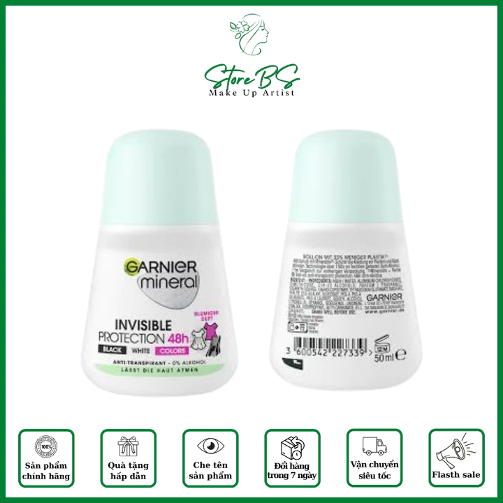 Lăn khử mùi hôi nách Garnier Mineral Invisible khử mùi hôi nách giảm thâm nách giảm mồ hôi khử mùi hôi chân hêt ố vàng