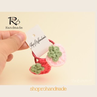 Dây buộc tóc dâu tây len xinh cho bé gái 3cm |Đồ cột tóc trái cây Handmade |Shop Rô Handmade