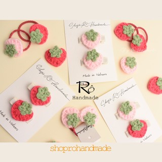 Dây buộc tóc dâu tây len xinh cho bé gái 3cm |Đồ cột tóc trái cây Handmade |Shop Rô Handmade