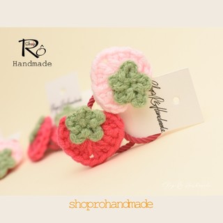 Dây buộc tóc dâu tây len xinh cho bé gái 3cm |Đồ cột tóc trái cây Handmade |Shop Rô Handmade